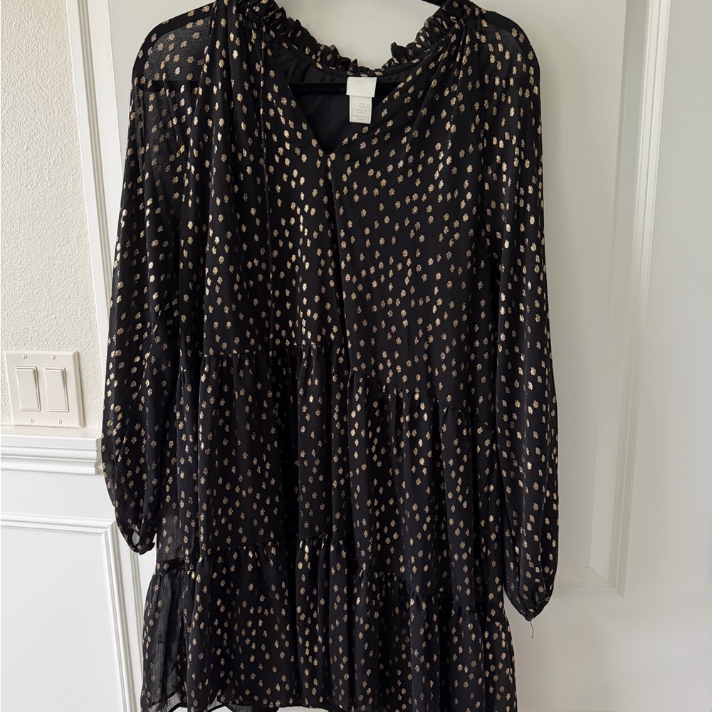 H&M Black Mini Dress with Metallic Gold Dot Print